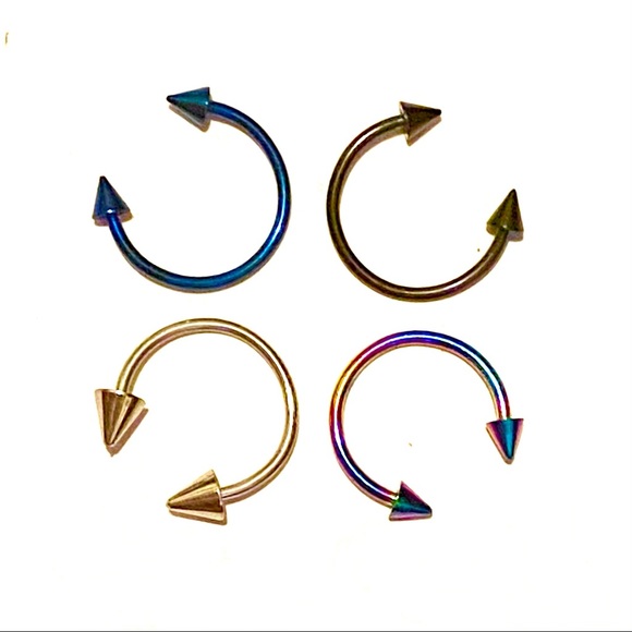 Spiked Horseshoe Ring Hoop 16g 13mm 1/2" Lip Nose - Picture 2 of 4